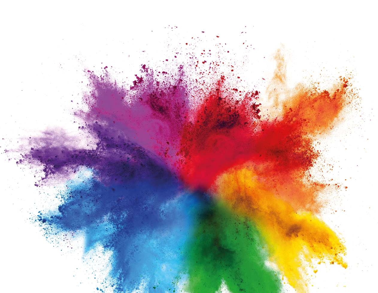 colorful rainbow holi paint color powder explosion isolated on white background