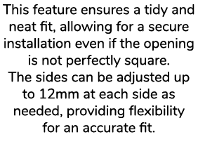 This feature ensures a tidy and neat fit, allowing for a secure installation even if the opening is not perfectly squ...