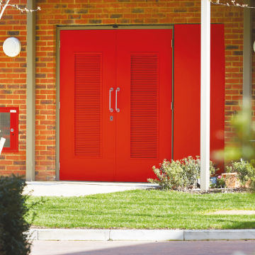 Louvred Steel Door Banner Red Door