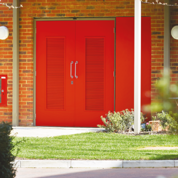 Louvred Steel Door Banner Red Door